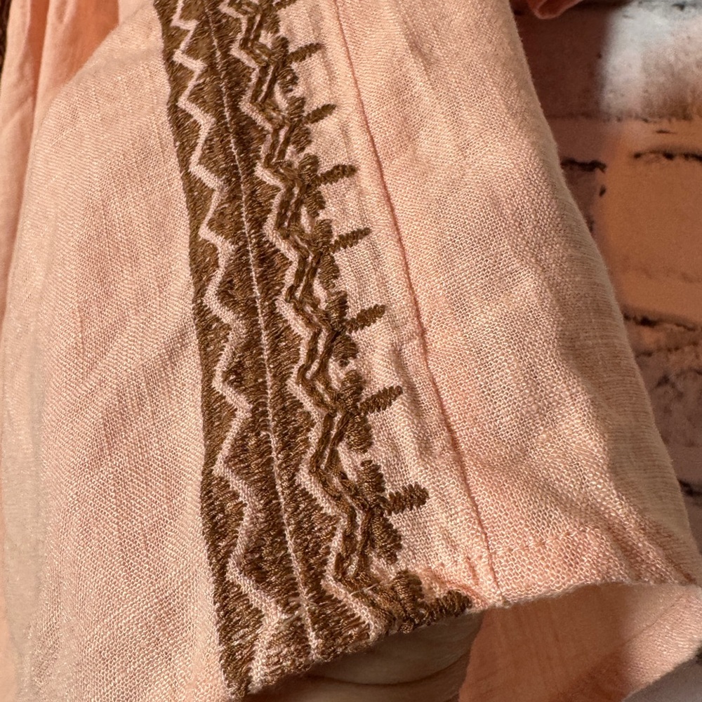 J. Jill Peach short Sleeve top‎  Relaxed Boxy Style with embroidery linen blend - Picture 3 of 9